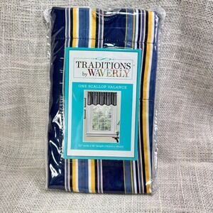 Tradition by Waverly Stripe Ensemble Porcelain Scallop Valance Blue Yellow 52x16